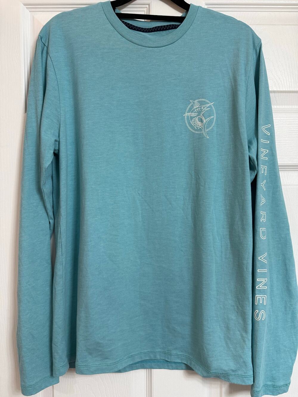 Men’s Vineyard Vines Blue Dunes Tee Long Sleeve Marlin Logo Size Small